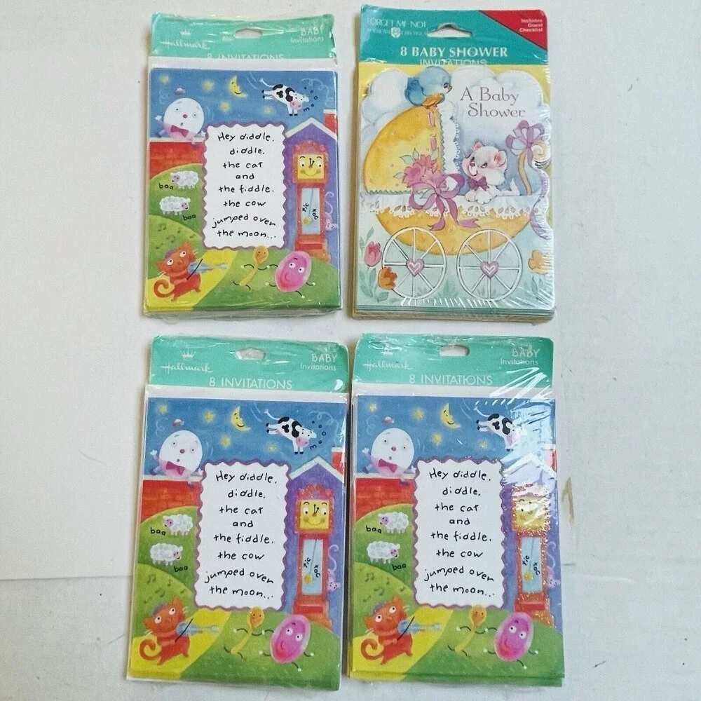 Hallmark Baby Shower Invitations Hey Diddle Diddle Set of 4 USA Made